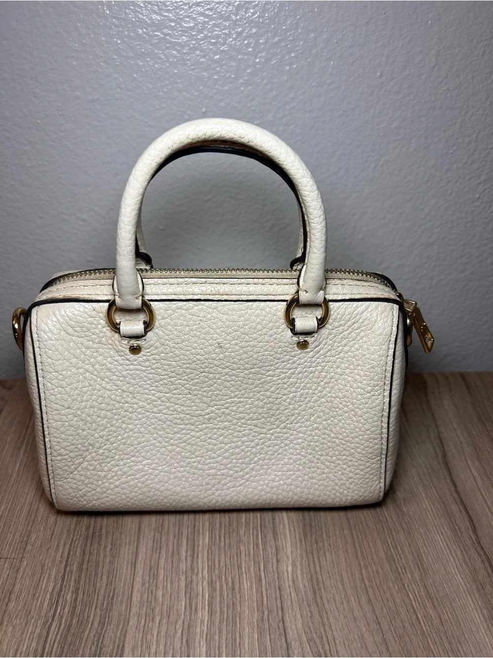 Coach Cream Pebbled Leather Satchel with Cat Patch